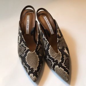 & other stories brow & tan snake print open back kitten heels with straps